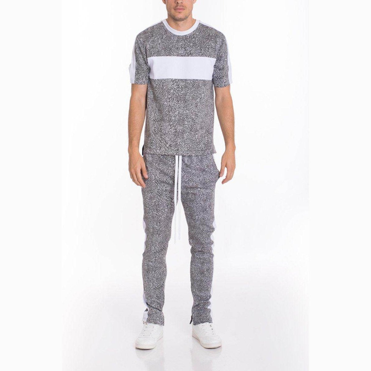 Mens Slim Joggers White Noise Print from VacationGrabs with a stylish and comfortable fit