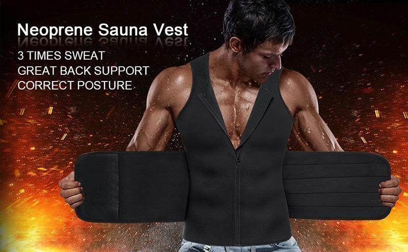 Neoprene sauna vest for men featuring a slim design and back support for a men's slimming body shaper vest.