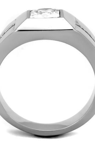 Men's Jewelry - Rings Mens Smooth Stainless Steel Cubic Zirconia Ring