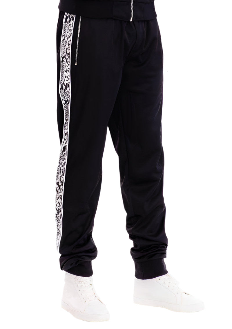 Men's Snake Stripe Track Pants by VacationGrabs with contrasting side stripes for a stylish look