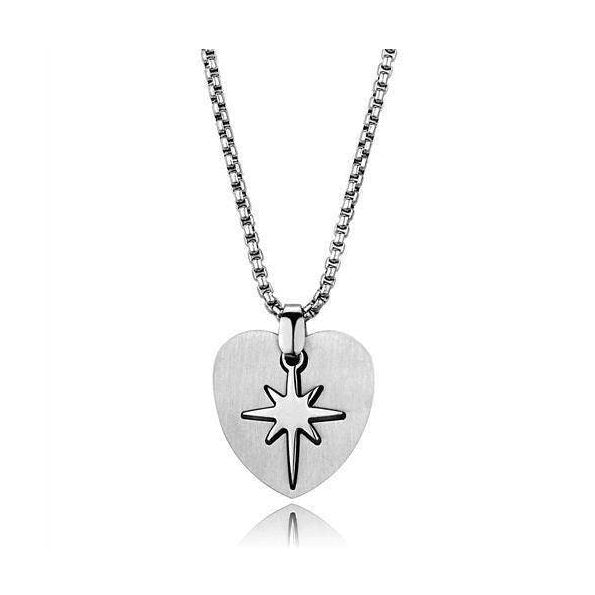 Men's stainless steel necklace with a heart pendant featuring a star design for a stylish look