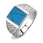 Stylish men's stainless steel ring with turquoise stone and sparkling accents for refined looks