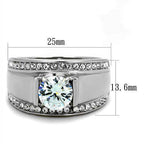 Mens stainless steel ring featuring a large center stone and sparkling accents for a stylish look