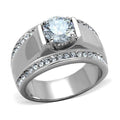 Stylish mens stainless steel ring featuring a large center stone and sparkling accents for a bold look