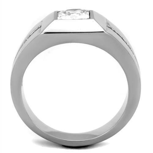 Mens stainless steel ring with a sleek design and a sparkling stone on top