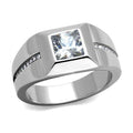 Mens stainless steel ring with a large square stone and accent gems for a stylish look