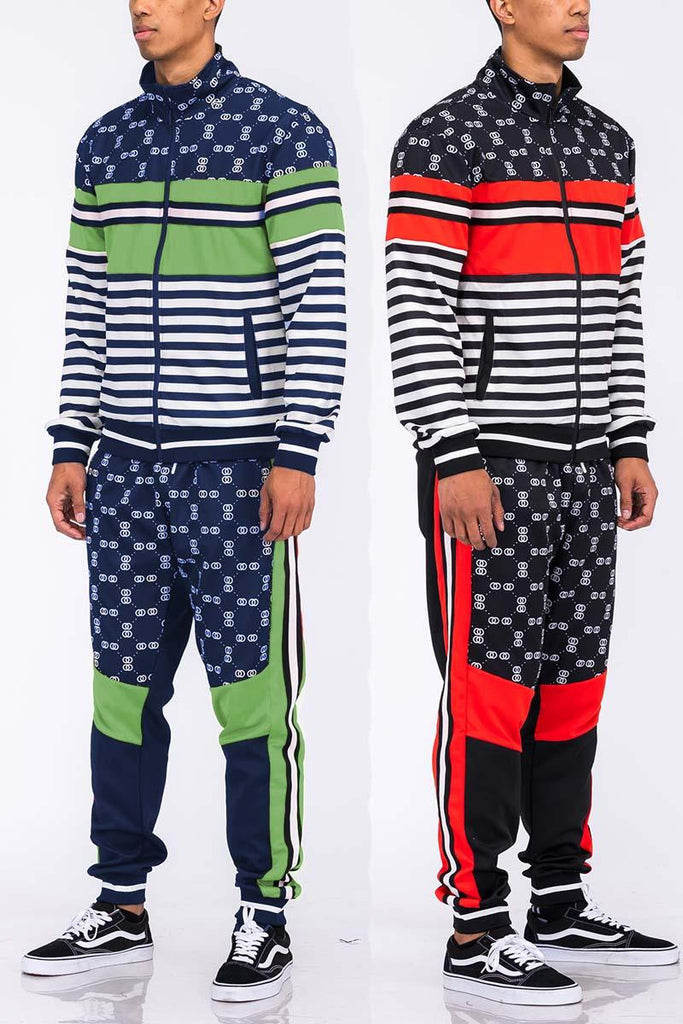 Men's 2PC Track Sets Mens Striped Color Block Track Suit Activewear Jacket Pants