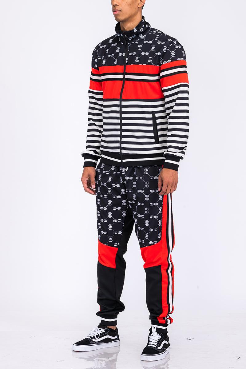 Men's 2PC Track Sets Mens Striped Color Block Track Suit Activewear Jacket Pants