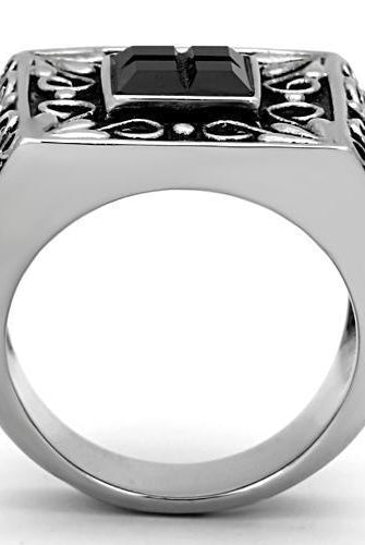 Men's Jewelry - Rings Mens Stylish Black Ring Stainless Steel Synthetic Glass
