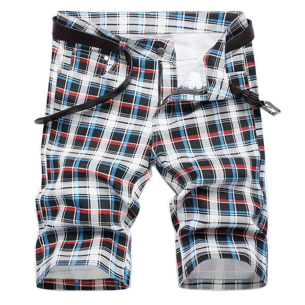 Men's Shorts Mens Tartan Plaid Pattern Shorts Checkered Stretch Denim