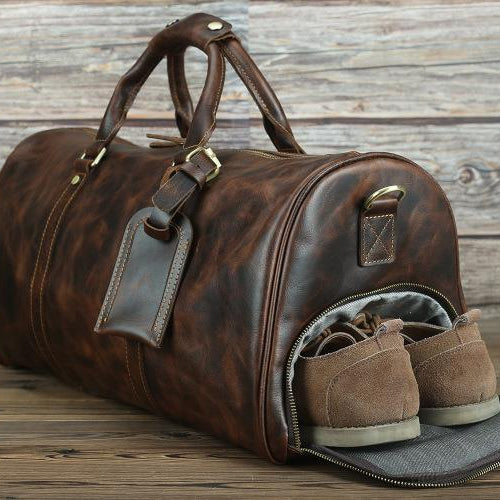 Luggage & Bags - Duffel Mens Travel Bags Premium Horse Leather Weekender Duffel Bag