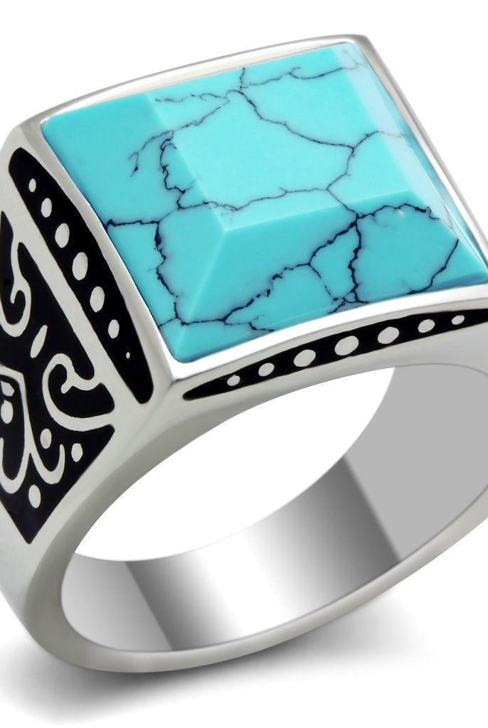 Men's Jewelry - Rings Mens Turquoise Marble Ring Stainless Steel Synthetic Turquoise