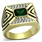 Mens Vacation Jewelry Ring with Green Stone and Sparkling Accents in Gold Finish
