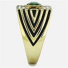 Bold gold mens vacation jewelry ring featuring black and green accents with diamond-like details