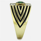 Bold gold mens vacation jewelry ring featuring black and green accents with diamond-like details