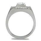 Stylish silver men's vacation jewelry ring featuring a sparkling center stone and a modern design