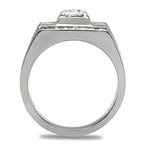 Stylish silver men's vacation jewelry ring featuring a sparkling center stone and a modern design