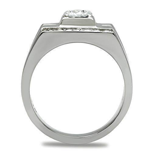 Stylish silver men's vacation jewelry ring featuring a sparkling center stone and a modern design