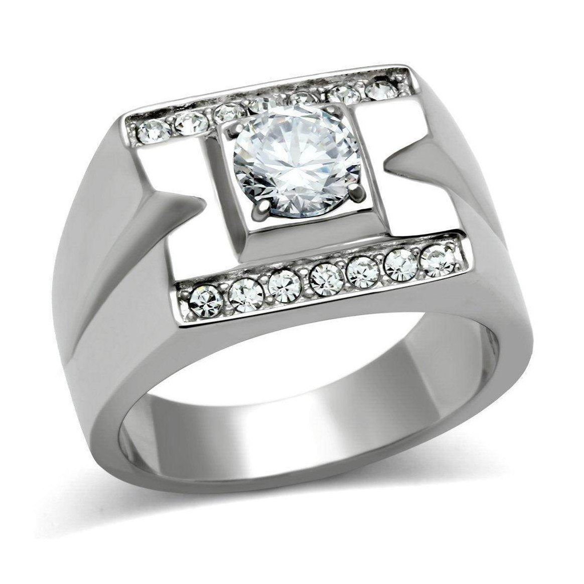 Stylish Men's Vacation Jewelry Ring with a Central Stone and Sparkling Accent Stones