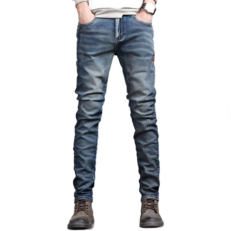 Men's Pants - Jeans Mens Vintage Blue Classic Jeans Slim Denim Trousers