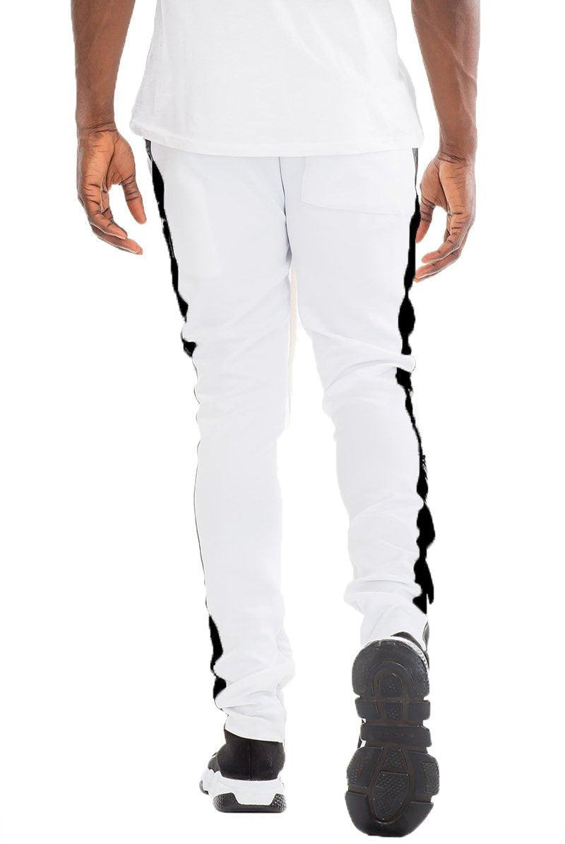 Men's Pants - Joggers Mens White Black Stripe Slim Fit Track Pants