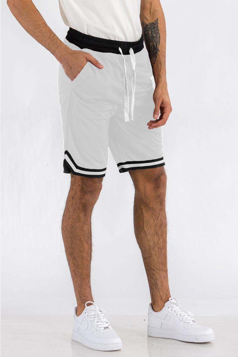 Men's Shorts Mens White Drawstring Shorts Black White Trim Basketball...