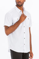 Men's Shirts Mens White Two Pocket Button Front Casual Shirt Short Sleeve