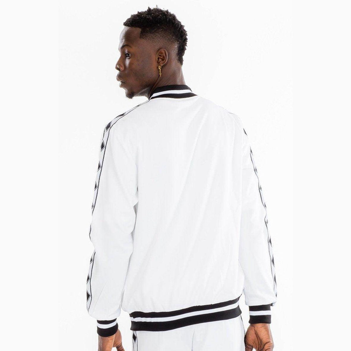 Mens White Zip Up Jacket from VacationGrabs with Stylish Black Stripe Detailing