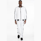 Stylish mens white zip up jacket with striped detailing, perfect for casual outings and active wear