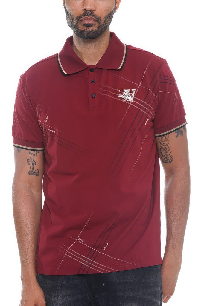 Men's Shirts Mens Wine Red Version Couture Polo Button Down Shirt