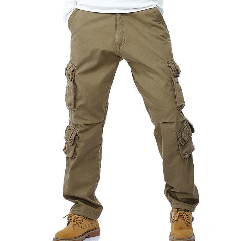 Men's Pants Mens Winter Fleece Lined Cargo Pants Loose Fit Multi-Pocket