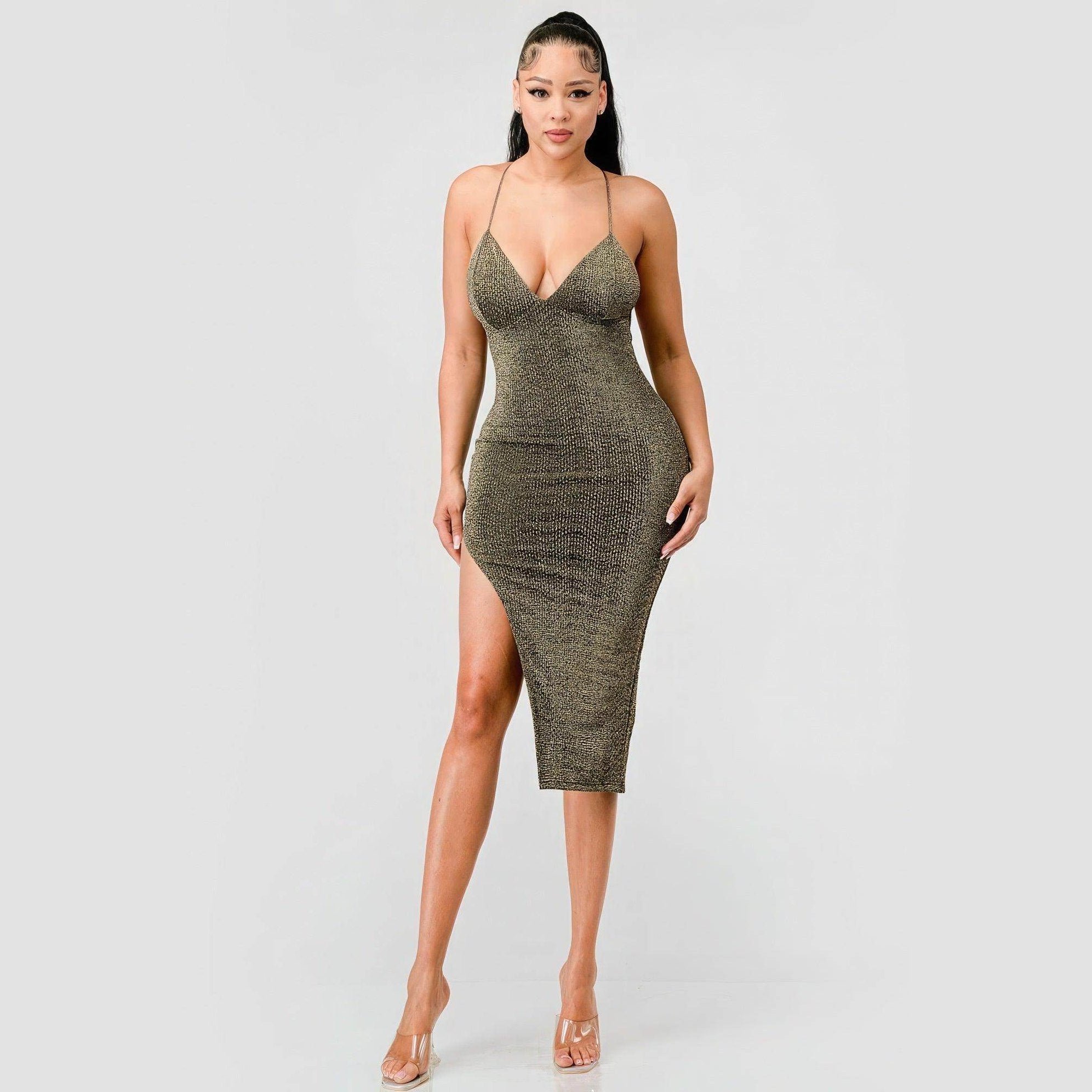 Metallic Glitter Sweetheart Dress - Regal Gold - VacationGrabs