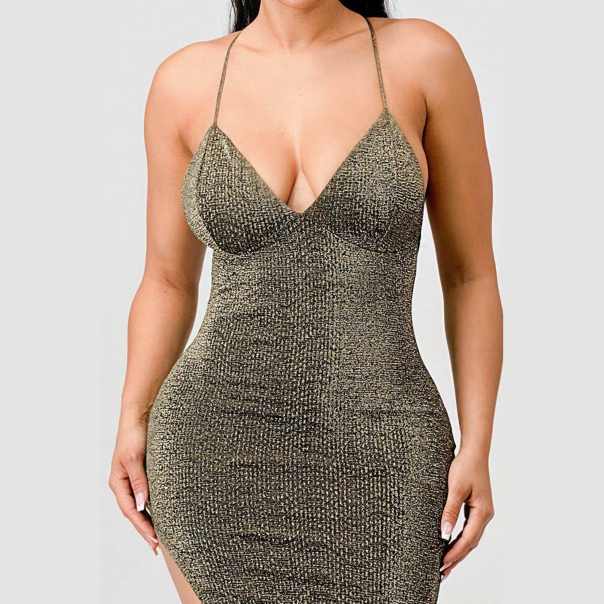 Metallic Glitter Sweetheart Dress - Regal Gold - VacationGrabs