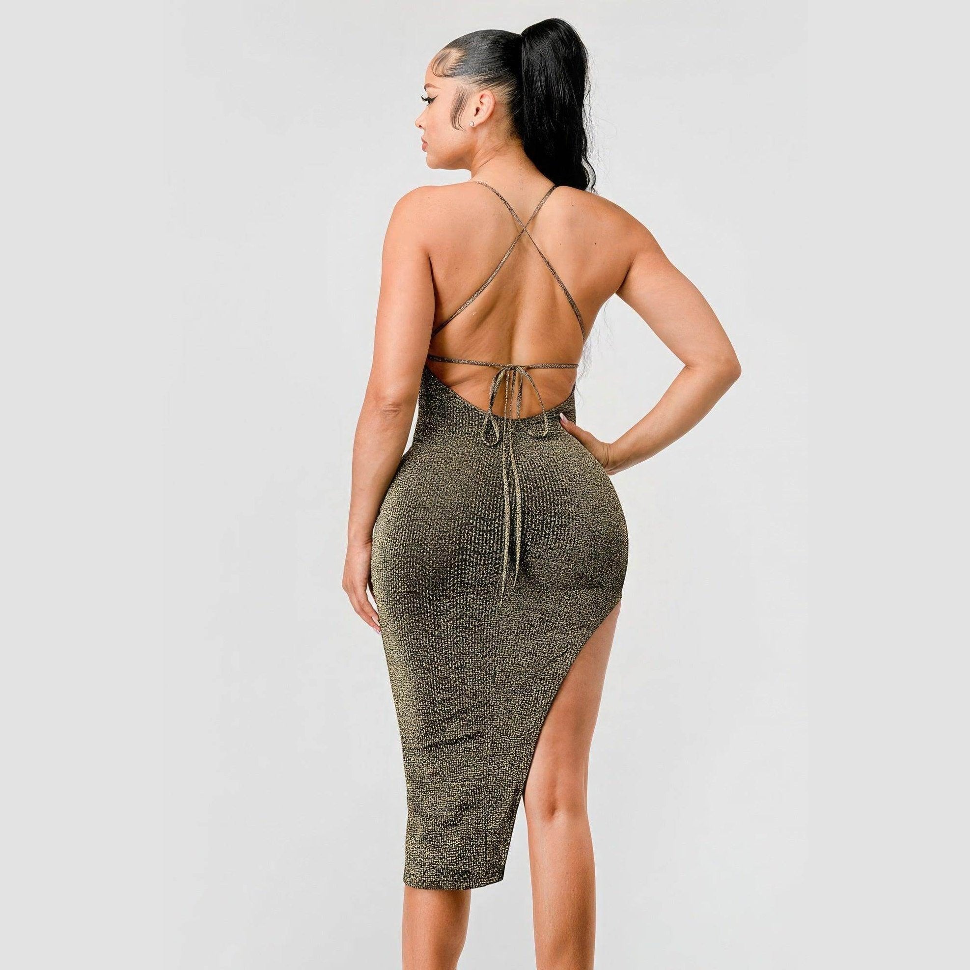 Metallic Glitter Sweetheart Dress - Regal Gold - VacationGrabs