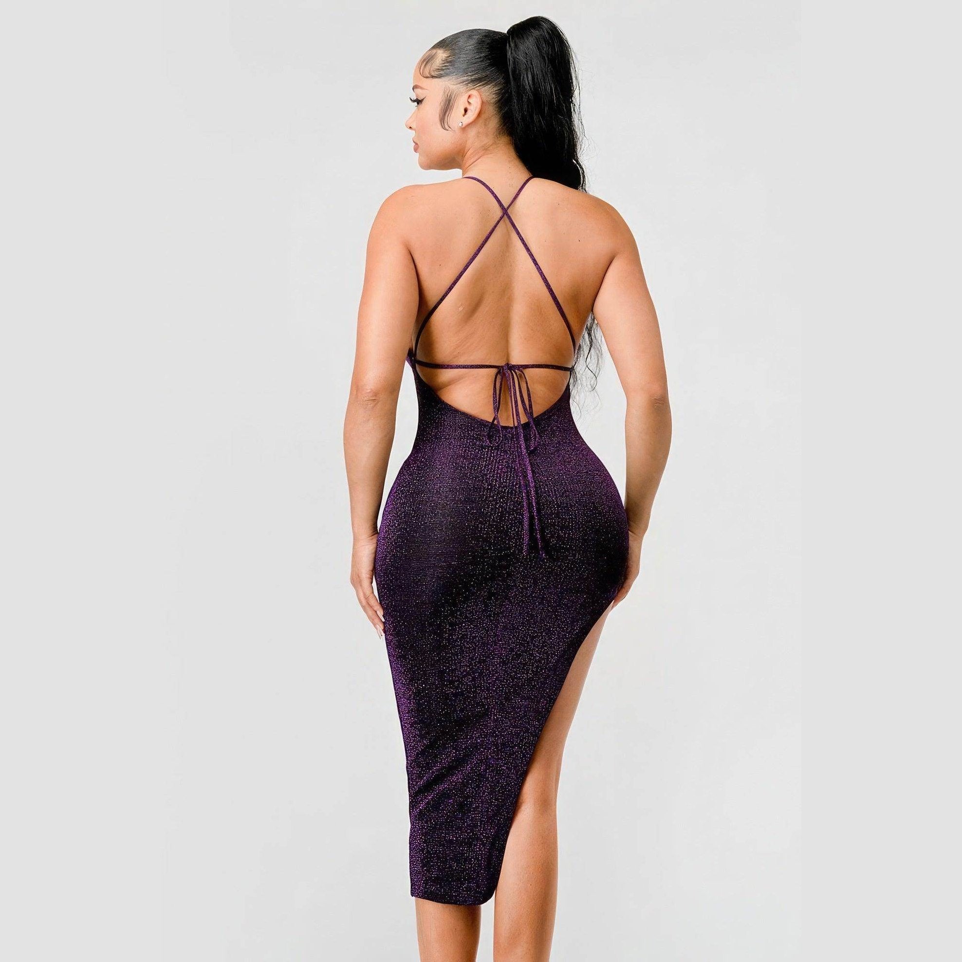 Metallic Glitter Sweetheart Dress - Regal Purple - VacationGrabs