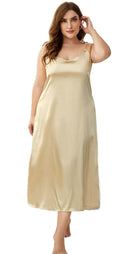 Elegant gold midi night dress for women with adjustable straps, perfect for sleep and lounge wear