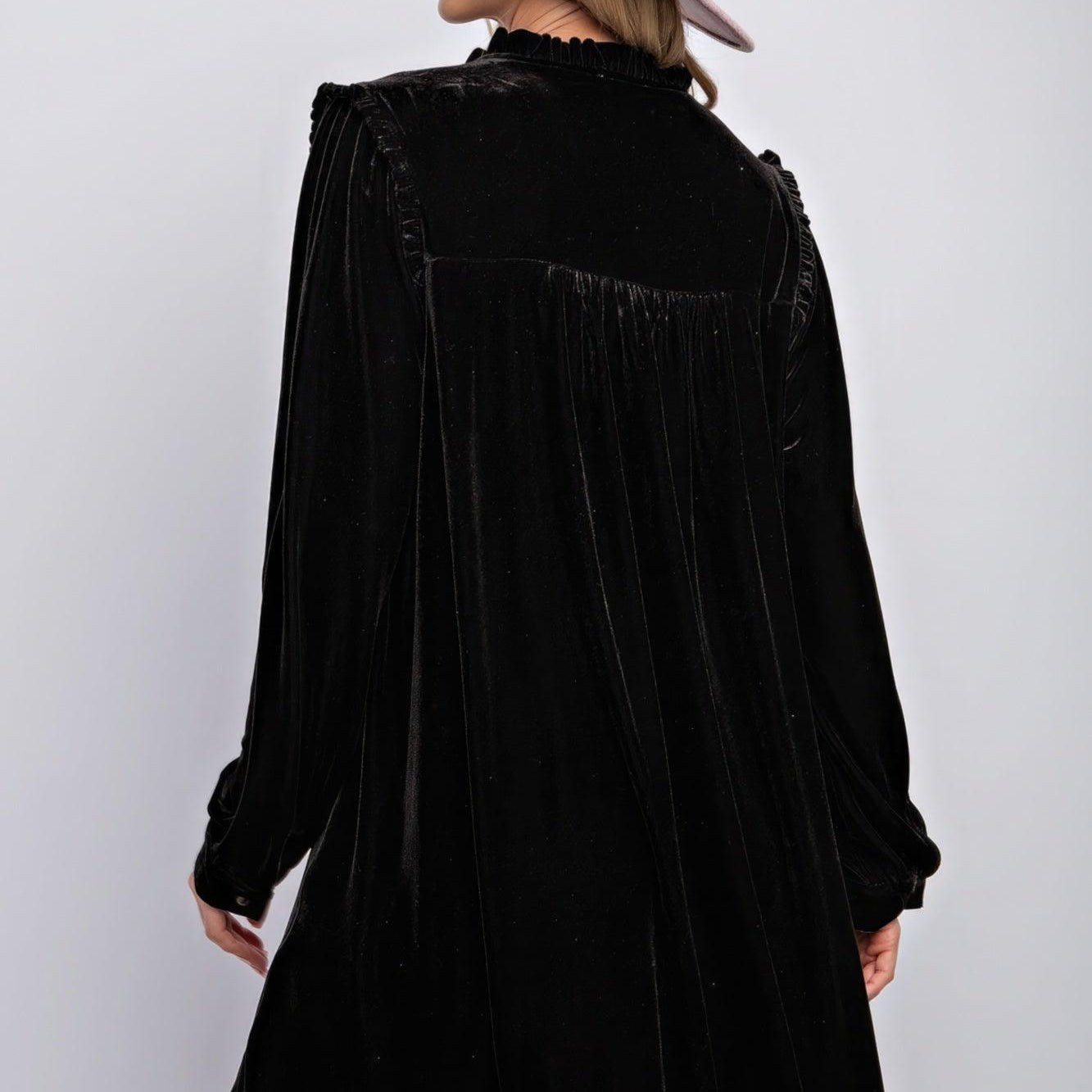 Women's Dresses Mini Ruffle Detailing Velvet Dress - Black