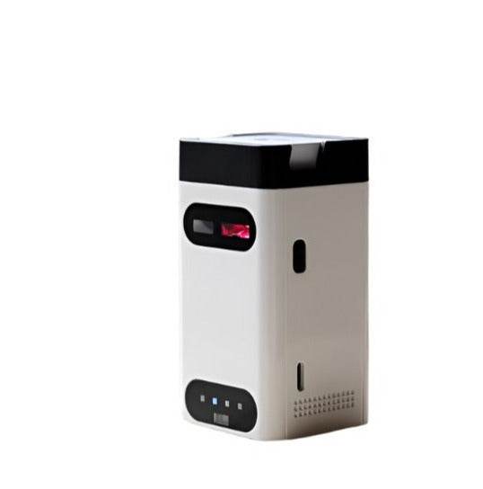 Compact projector with sleek design, perfect for portable use with mobile compatible keyboard