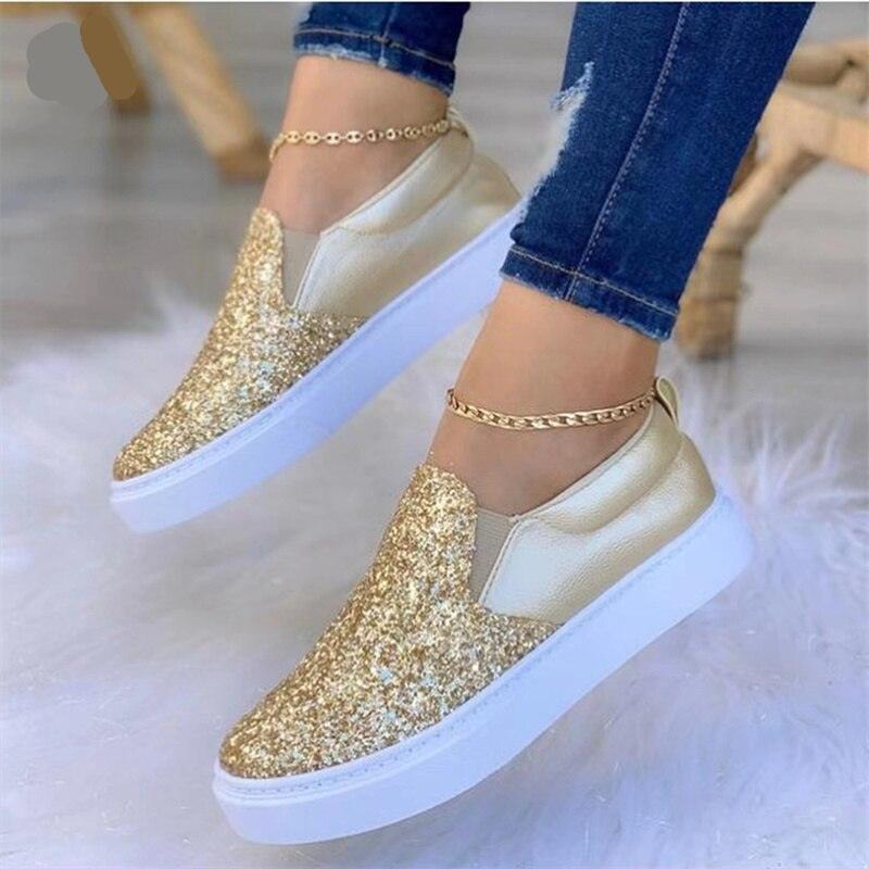 Women's Shoes - Sneakers Moccasins Crystal Flat Female Loafers Shoes Gold/Black/Rose Gold