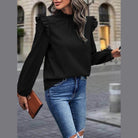 Trendsi Women's Mock Neck Blouse for Travel with Ruffled Sleeves in Black