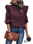 Women's Shirts Mock Neck Ruffle Shoulder Blouse