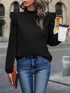 Women's Shirts Mock Neck Ruffle Shoulder Blouse