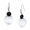 VacationGrabs modern geometric dangle earrings featuring silver and black circular design with sparkle detail