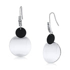 VacationGrabs modern geometric dangle earrings featuring silver and black circular design with sparkle detail
