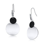 VacationGrabs modern geometric dangle earrings featuring silver and black circular design with sparkle detail