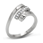 Modern silver fashion ring for women featuring dual bands and sparkling crystals