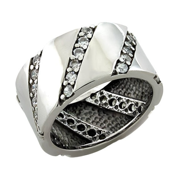 Stylish modern silver ring for women featuring a unique design and sparkling accents