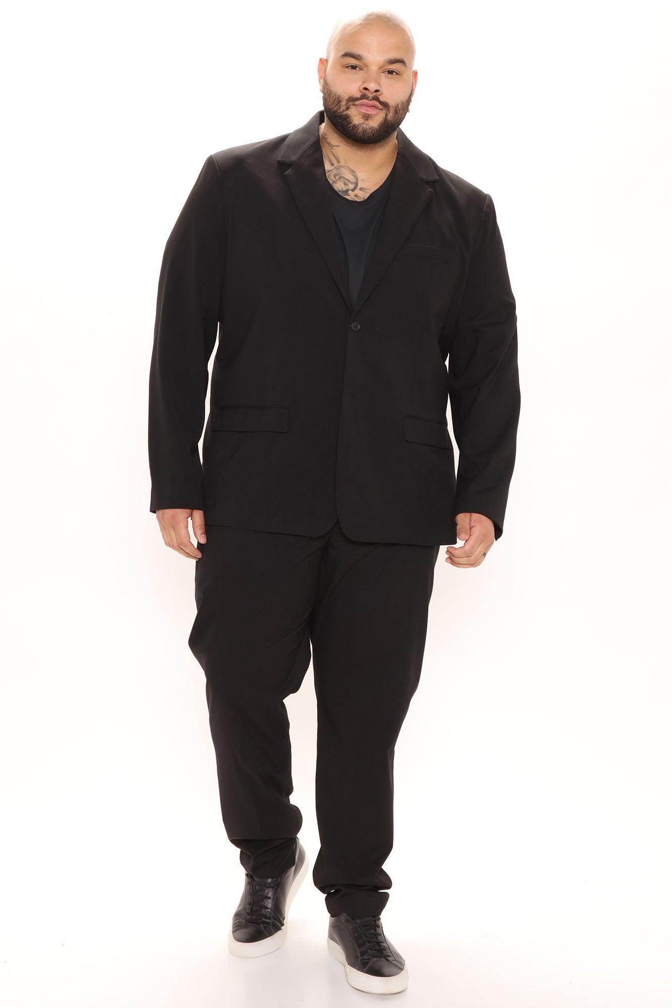Fashion Nova modern suit jacket for men in sleek black design, perfect for formal occasions or stylish casual wear
