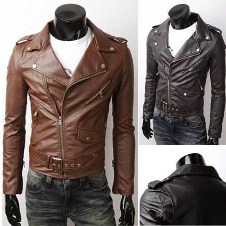 Men's Jackets Motorcycle Jacket Black Mens Faux Leather Biker Jacket