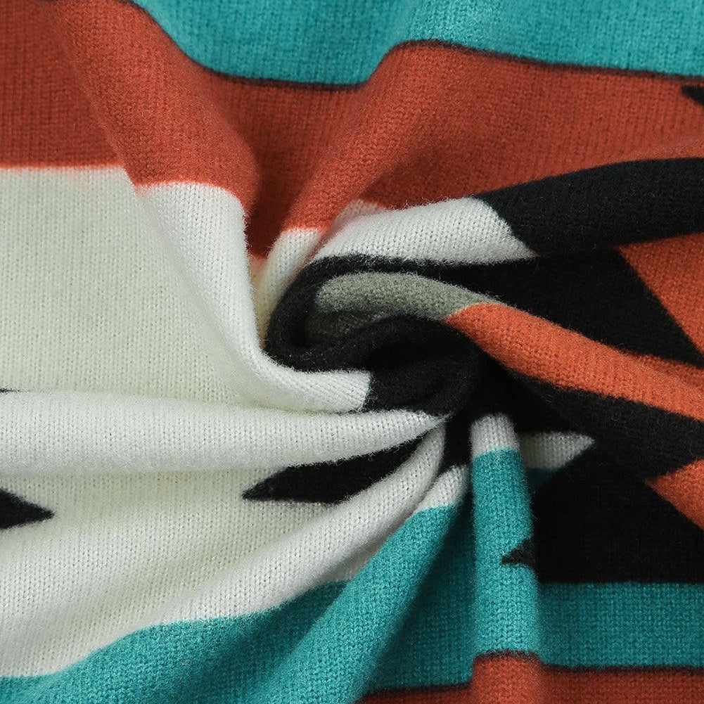Women's Sweaters Multicolor Geometric Color Block Open Front Long Cardigan